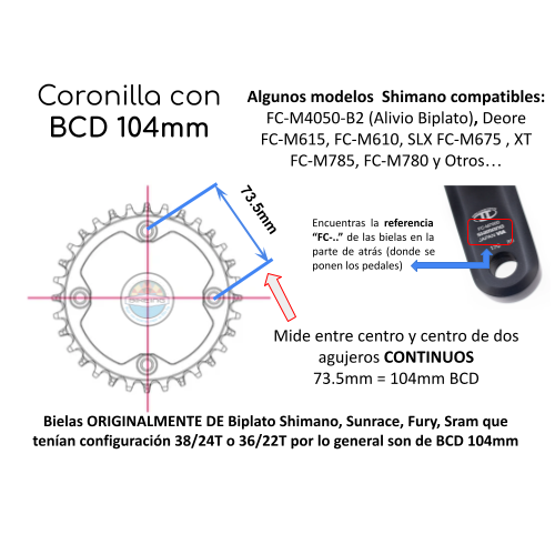 Coronilla 38T BCD 104mm Simétrico Monoplato 12v Negra Deckas