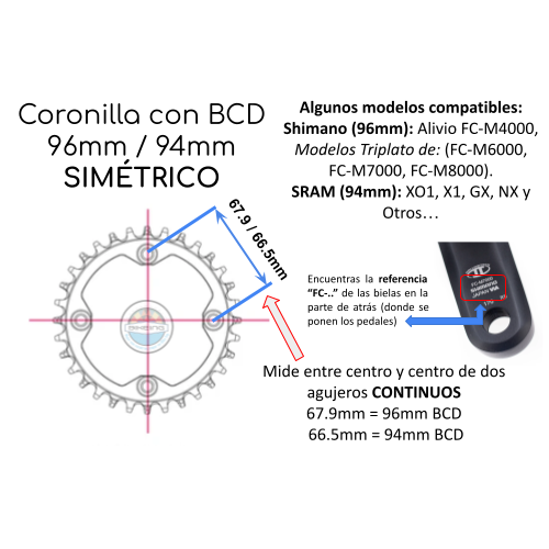 Coronilla 34T BCD 96mm y 94mm Simetrico Monoplato 12v Negra Deckas