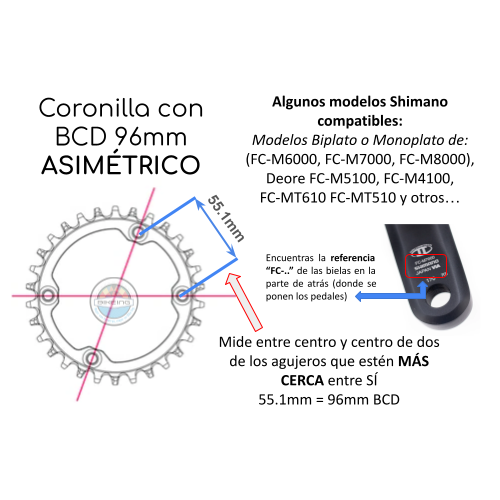 Coronilla 38T BCD 96mm Asimétrico Monoplato 12v (Para Shimano) Negra Deckas