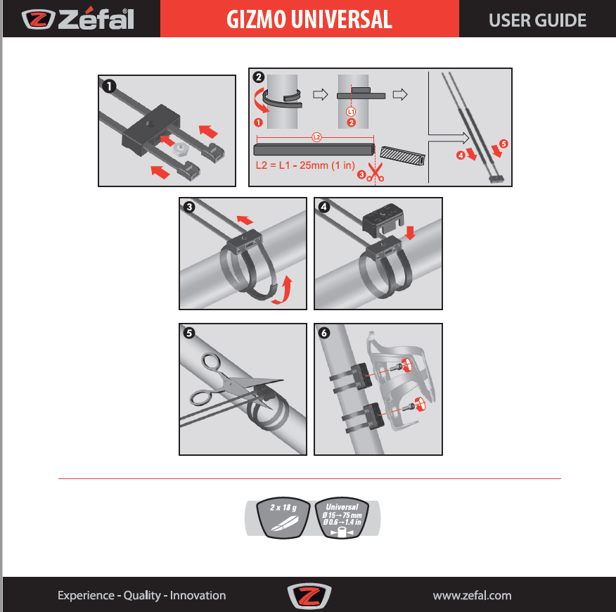 Abrazaderas Gizmo para soporte caramañola en tubos Zefal