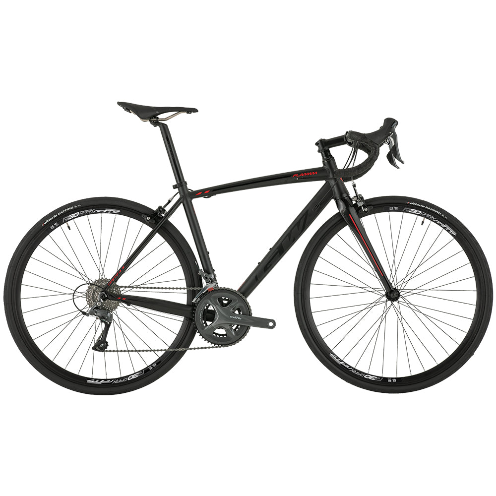 Bicicleta Ruta Flamma 2x8v Claris M. Shimano Negro- Rojo GW