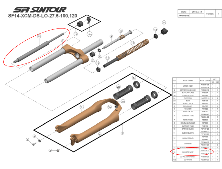 Cartucho Suspension FUN006-27 XCM DS LO 27.5 para Bloqueo Hombro Suntour